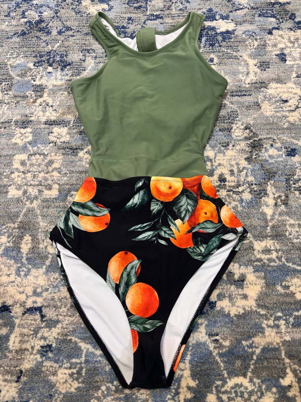 Cupshe One Piece Swimsuit Size S Olive Orange Print